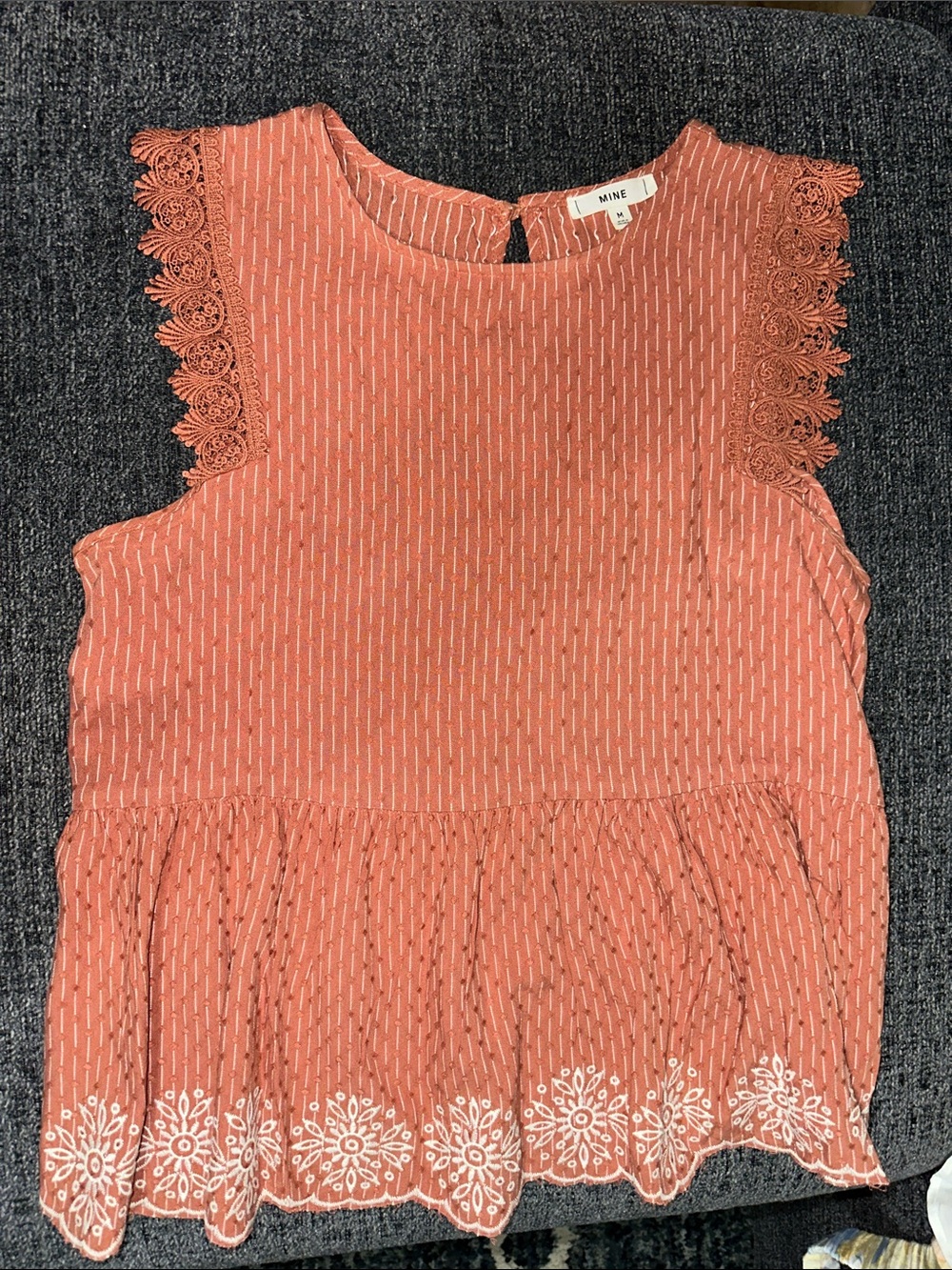 MINE Coral embroidered Trim Peplum top